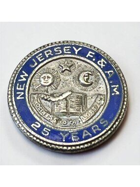 Vintage Sterling Masonic 25 Year Enamel Pin New Jersey F & A M Screw Back